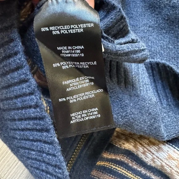 Frye Men's Blue and Brown Zip-Up Sweater size L new
